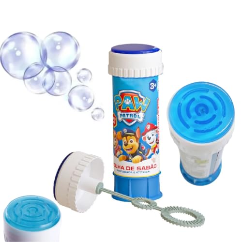 Bolha de Sabão Patrulha Canina c/Jogo Brinquedo Infantil Refil de 60ml Joguinho na Tampa,Cores Vivas