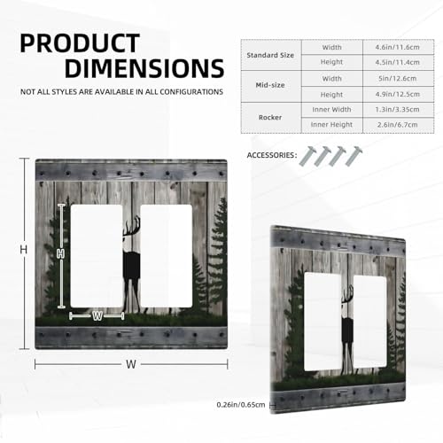 Decorative Outlet Covers Rustic Deer Elk Forest Grey Wood Board 2 Gang Wall Plate Double Rocker Two Switch Wall Cover Plate Jumbo Dual Gfci Faceplate for Farmhouse Decor