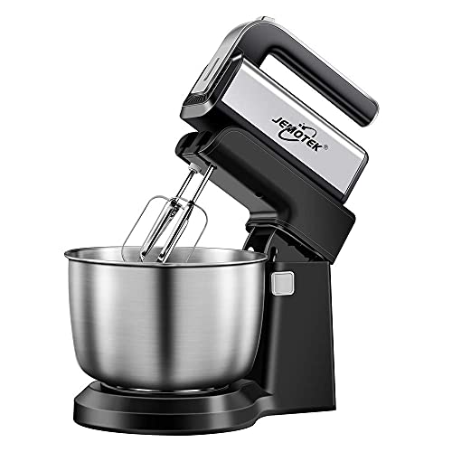 Stand Mixer, 5 Speeds Electric Mixer 2 in 1 Hand Mixer with 4 Quarts Stainless Steel Mixing Bowl, Beaters & Dough Hooks (Renewed)