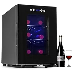 Iceblue Eisblaue Weinkühlschrank, Digitale Temperatursteuerung für Weiß- und Rotwein – 6-Flaschen-Weinkühler mit Weinrack，Champagner-Weinküh... für Bar, Heim, Küche, Geschenk – Schwarz