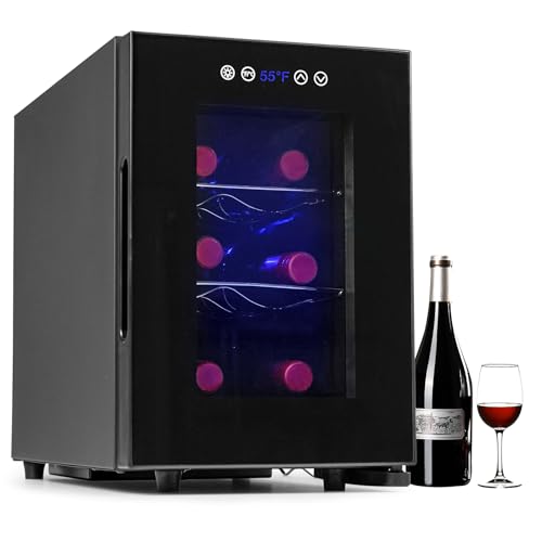 Iceblue Eisblaue Weinkühlschrank Digitale Temperatursteuerung für Weiß- und Rotwein 6-Flaschen-Weinkühler mit WeinrackChampagner-Weinkühler-Kühlschrank für Bar Heim Küche Geschenk (Schwarz)