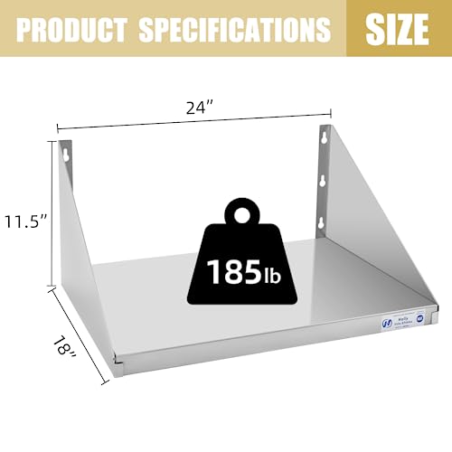 Hally Stainless Steel Microwave Shelf 18"x24" 185 lb, NSF Commercial Heavy Duty Metal Appliance Wall Mount Floating Shelving for Restaurant, Kitchen, Bar, Home and Hotel by HALLY SINKS & TABLES H - Image 2