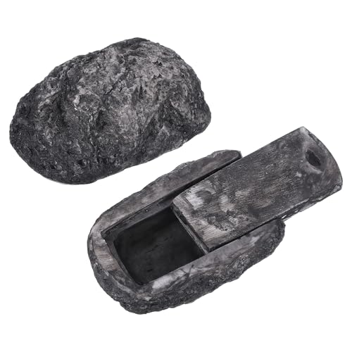 sourcing map Fake Rock Key Hider, Hide A Spare Key Outdoor Waterproof Fake Rock Hider Decoration Safe Storage Lock Box for Outside Garden Decoration, Ink Color