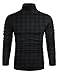 Men's Turtleneck Sweaters Slim Fit Plaid Pullover Tops Long Sleeve Fall Basic Thermal T-Shirt Plaid(Black-Grey) L
