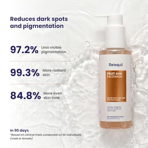 RE' EQUIL Fruit AHA Face Wash | Daily Exfoliating Cleanser for pigmentation, dullness & uneven skin tone | With Glycolic & Lactic acid from fruit extracts - 150 ml 5