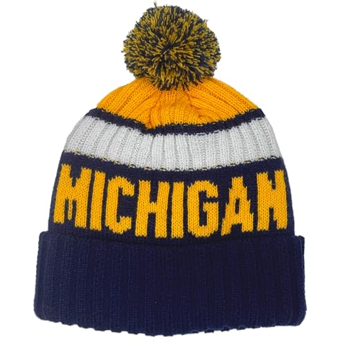 Hoiboo Michigan Beanie Knit Hat with Pom Winter Cuffed Cap Sport Fans Gift for Men Women