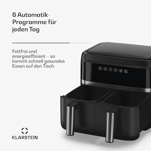 Klarstein Heißluftfritteuse, Airfryer mit 2 Kammern, 2850W Kompakte Heißluftfritteuse, 7,6L Luft-Friteuse mit Touch-Bedienfeld, Timer, Vorheizen, 6 Modi, Große Heissluftfriteuse, Air Fryer XL – Bild 7