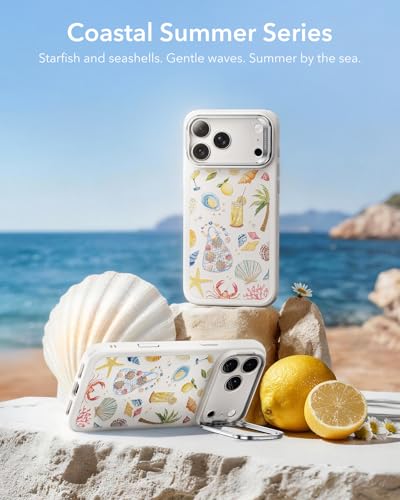 Image of ESR for iPhone 17 Pro Max Case with Stash Stand, Compatible with MagSafe, Military-Grade Drop Protection Magnetic Phone Case, Scratch-Resistant Back Cover, Coastal Summer, Cream White