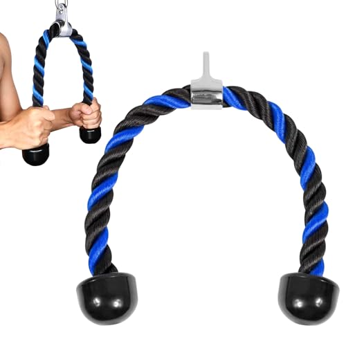 HIUOUIH Corde Triceps Musculation Nylon Tricep Rope Corde Fitness Musculation avec Poignée Attachement de Câble de Corde pour Gym ou Maison, Bleu