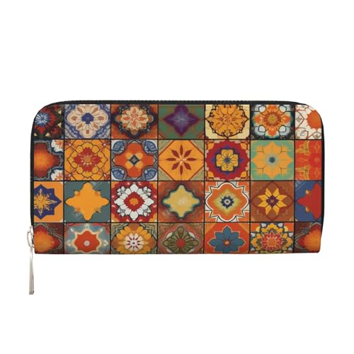 Portefeuille marocain en cuir PU zippé pour femme avec grand porte-cartes de voyage