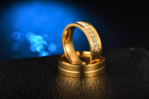 Calefee Bagues Alliance Or Homme 6MM, Bague de Fiançailles Inoxydable Bague de Mariage Poli Simple Gravée Taille 69 – vue 3