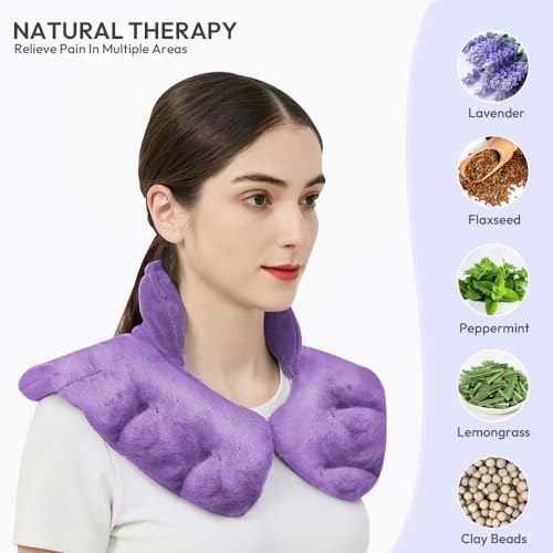 Image of Microwavable Heat Pad for Neck and Shoulders, Warm Compress Wrap, Purple | Weighted Moist Heat for Back, Relief Sore Muscle Stress Tension, Gift for Women