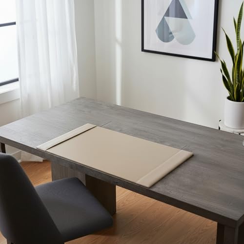 Image of Dacasso Bonded Pad with Side Rails Luxury Leather Desk Blotter for Writing, 30 x 18 (White Latte)