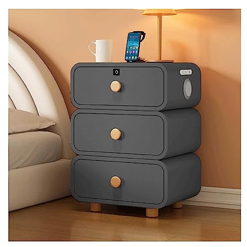HJYBFA Mesita de Noche Moderna cajón, Dos Puertos USB y desbloqueo por Huella Dactilar, Elegante diseño único con Detalles estrellados.