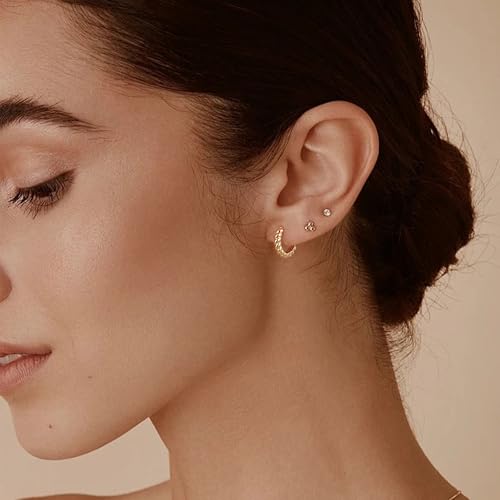 Fiusem Gold Huggie Hoop Earrings for Women, 14K Gold Plated Small Dainty Earrings for Women, Hypoallergenic Hoops 8/10/12 mm2