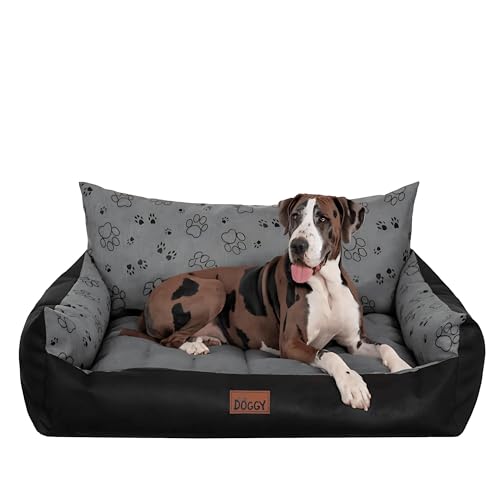 PillowPrim - PillowPrim Hundebett - Möbel für Tiere, Katzenbett - Hundekorb für kleine mittelgroße & große Hunde - Hundekissen – Hundesofa – Hundeliege – Schlafplätze - 131x104 cm - Graphit mit Pfoten