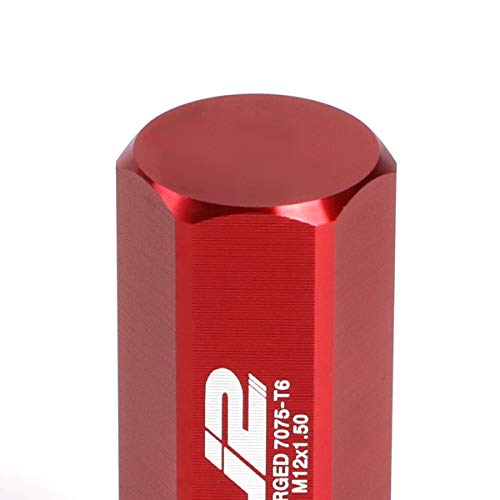 Image of J2 Engineering LN-T7-005-15-RD 7075 Aluminum Red M12x1.5 20Pcs L: 50mm Close-End Lug Nuts w /Adapter