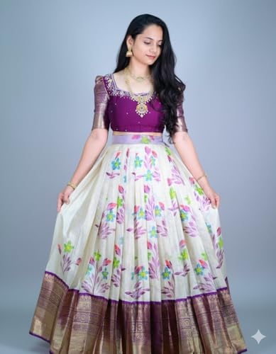 Image of ZITON Women's Indian Traditional Kanjivaram Silk Pure Weaving Lehenga Choli Along With Dupatta And Blouse Piece, Half Saree (Unstitched)