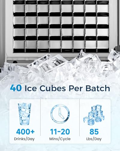 Image of Feelfunn Undercounter Ice Maker Machine - 85 lbs Daily, 24 lbs Storage, Self-Cleaning, 24H Timer, Stainless Steel Commercial Ice Maker for Home Kitchen, Bar, Restaurant, Office, Outdoor Use