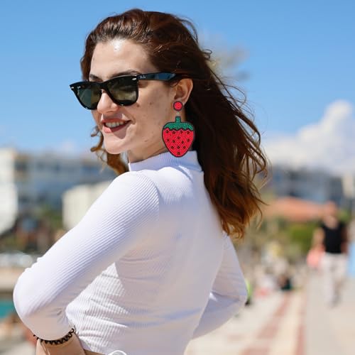 Brincos femininos com contas de arroz fofas de frutas e morangos, contas de sementes boho, frutas e