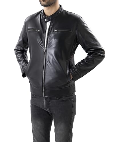 Image of Jild Classical Single Piece Lambskin Leather Jacket Men - Everyday Wear Snap Tab Collar Men's Motorcycle Leather Jacket