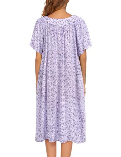 Image of Ekouaer Womens Nightgown Short Sleeve House Dress with Pockets-Floral Print Mumu Dress