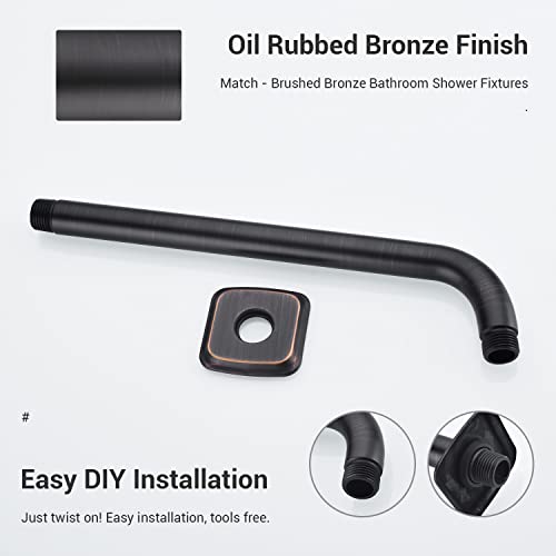 Trustmi Shower Arm With Flange 12 Inch L-Shape Wall Mounted Rainfall Shower Head Extension Stainless Steel Heavy Duty Pipe Replacement, Oil Rubbed Bronze #TOP5