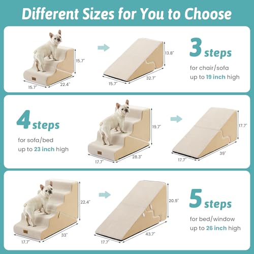 Image of COZY KISS Dog Stairs for Small Dogs, 4-Step 2-in-1 Dog Steps,19.7 inch H