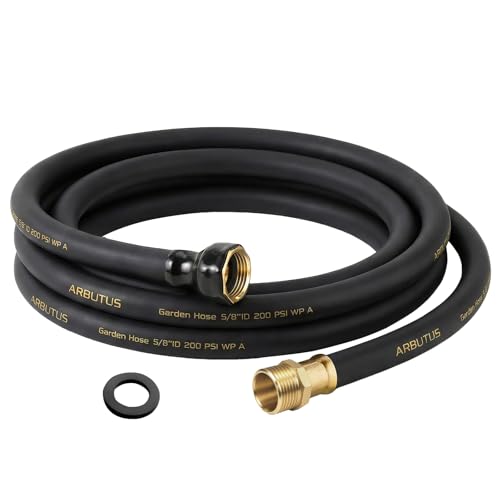 Garden Hose 5/8 x 15ft Brass Rubber Heavy Duty Water Hose 600 PSI Burst Pressure Durable Flexible Hose for Yard Car Wash Pets Black