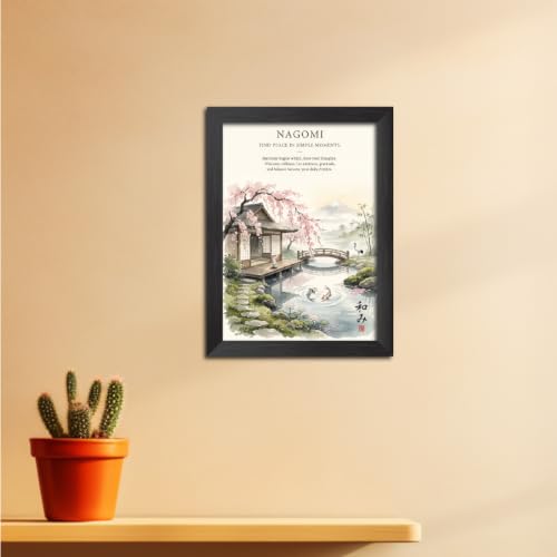 Image of TenorArts Japanese Philosophical Quotes Photo Frame Painting, Nagomi Poster Framed Wall Hanging Decor Paintings For Bedroom Living Room Home and Cafe, Minimal Drawing Framed Posters for Decorations (9x12 inches)