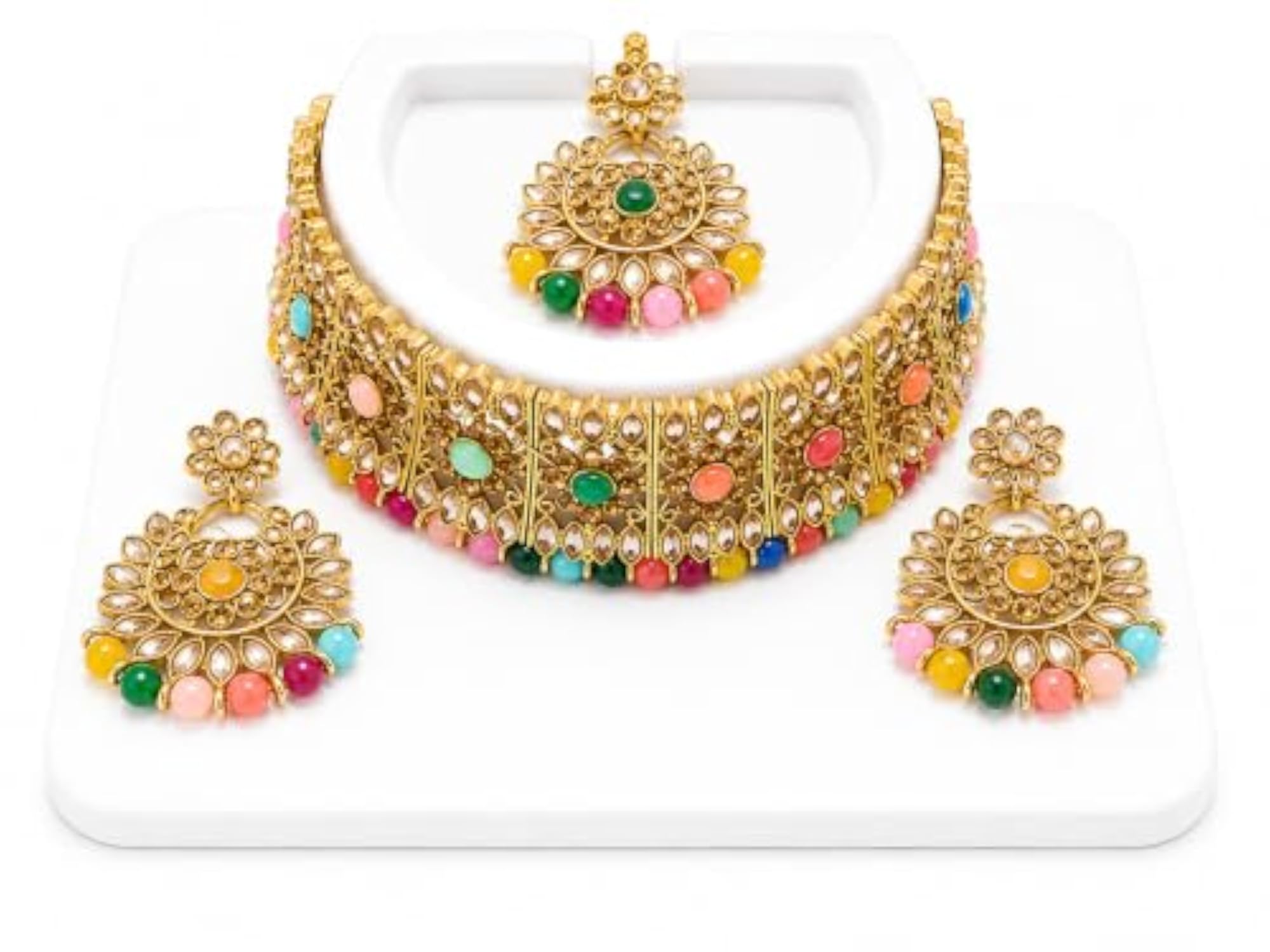 Kundan Choker Necklace Set with Earrings and Maang Tikka