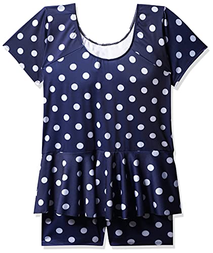 Image of I-SWIM LADIES COSTUME IS-103 NAVY /WHITE DOTS SIZE 2XL WITH GOGGLES SILICONE IS-1600 WITH POUCH BLUE