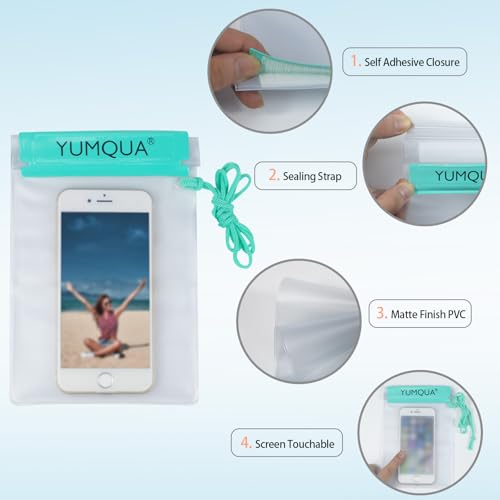 Image of YUMQUA Clear Waterproof Bag, Waterproof Document Pouch Passport Holder Water Tight Map Case Waterproof Pouch Water Proof Small Dry Bags for Kindle Phone Tablet Camera, Kayak Boat PaddleBoard