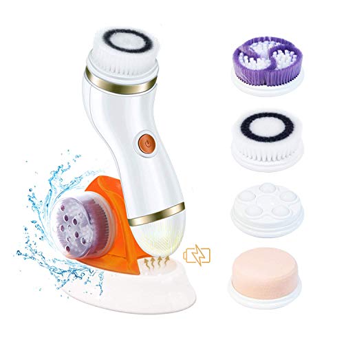 Facial Cleansing Brush, Waterproof Rechargeable Electric Rotating Face Cleanser Brush Set with 4 Brush Heads, Fit for Skin Care Deep Cleansing, Gentle Exfoliating, Removing Blackhead & Massaging