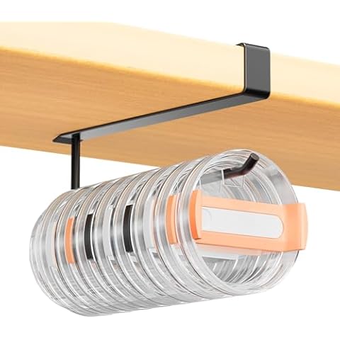 Amawarm 1 Pack Large Tumbler Lid Organizer, Under Cabinet Cup Lid Holder for Yeti Insulated Mug/Stanley Insulated Mug/Simple Modern Insulated Mug Lid, No Gluing, No Drilling, Up to 10 Lids (Black) Cover