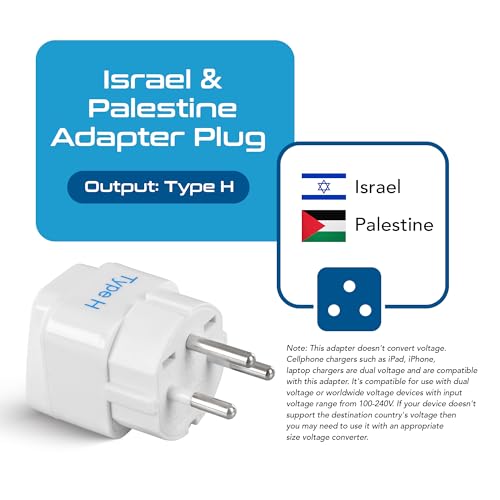 Image of Ceptics Israel Power Adapter Travel Universal Plug,Works in Palestine,Jerusalem,Holy City-Perfect for Charging your Electronic Devices (Type H)- Safe Grounded Connection-3 Pack (GP-14-3PK),White