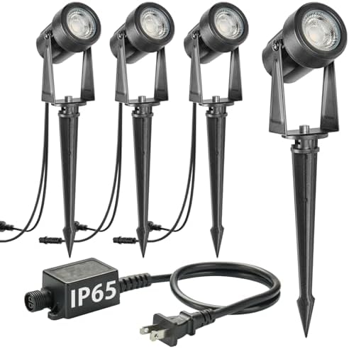 SUNTHIN Outdoor Landscape Lighting, 4 Pack Outdoor Spot Lights with Transformer for Yard, Plant, Lawn, Tree, Flags, House, Garden, Fence Use, IP65 Waterproof & Connectable