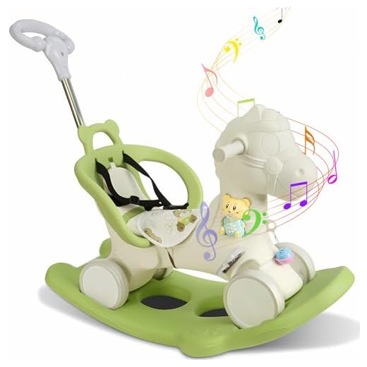 4 in 1 Rocking Horse for Toddlers 1-3 Years Old, Kids Toy Balance Bike, Baby Stroller with Detachable Balance Board, Rocking Horse with Music