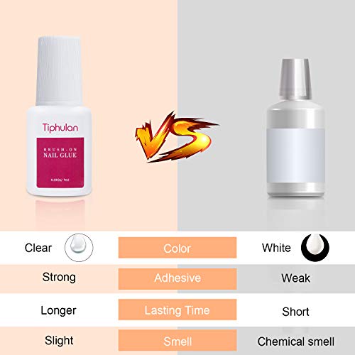 Super Strong Nail Glue For Press On Nails, Acrylic Nails, Nail Tips - Tiphulan Professional Brush On Nail Glue Easy Application, Durable & Long-Lasting Fake Nail Glue, 0.23 Oz For Each Glue(6Pcs) #TOP4
