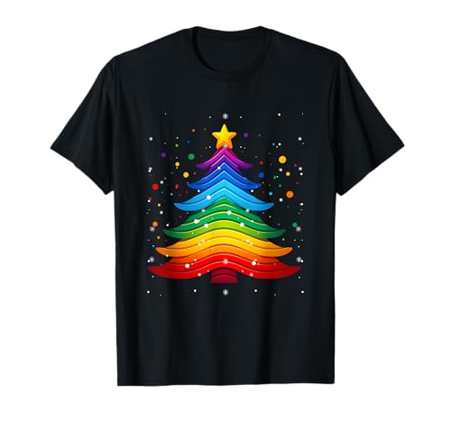 LGBT Q Pride Pyjama motif sapin de Noël cool arc-en-ciel T-Shirt