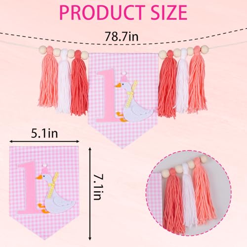 Image of Silly Goose 1st Birthday Highchair Banner - Nature-Inspired Smash Cake Garland for Baby Girl or Boy - Cute Lawn Party Decoration for One Year Old - Reusable Tassel Banner for Chair or Wall
