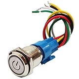 Schalenmaterial: Kupfer FLAMEER 16mm 220V Selbsthaltender LED Beleuchtet Schalter Drucktaster Druckschalter Druckknopf