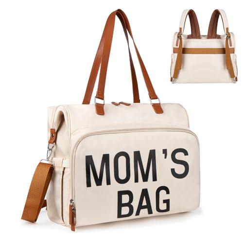 Image of Diaper Bag Backpack Baby Bag, 4 in 1 Diaper Bag Tote, Mom Bag for Hospital with 14 Pockets, Diaper Tote Bag for Labor & Delivery, Large Waterproof Baby Travel Bag with 3 Insulated Pockets, Beige