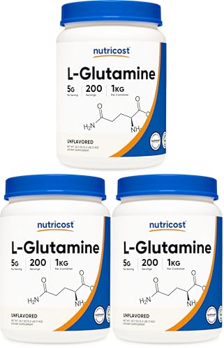 Image of Nutricost L-Glutamine Powder 1 KG - Unflavored, Non-GMO, Gluten Free (Pack of 3)