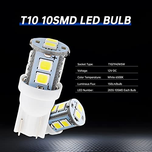 IFOKA 194 168 LED Light Bulb, T10 6500K White Led Replacement Bulb 2825 10-SMD, Adapt for Dome Light & Map Light & Door Light & Courtesy Light & License Plate Lights & & Trunk Light (Pack of 20)…