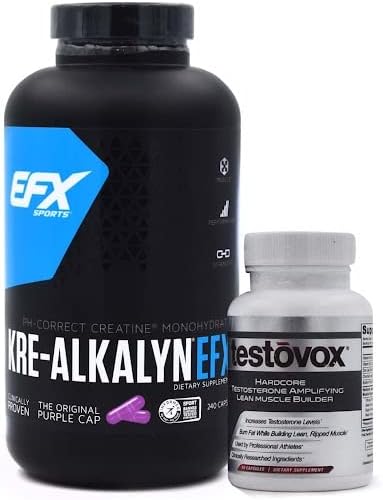 Kre Alkalyn (240 Capsules) and Testovox (60 Capsules) - Kre-Alkalyn Creatine Monohydrate Muscle Building Bundle | Professional Strength Bulk Supplements With Buffered Creatine Powder Pills Stack