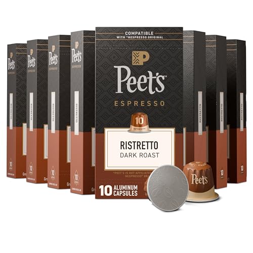 Peet's Coffee, Dark Roast Espresso Capsules, Compatible with Nespresso Original Machine, 100% Arabica Coffee - Ristretto Intensity 10, 100 Count (10 Boxes of 10 Espresso Capsules)