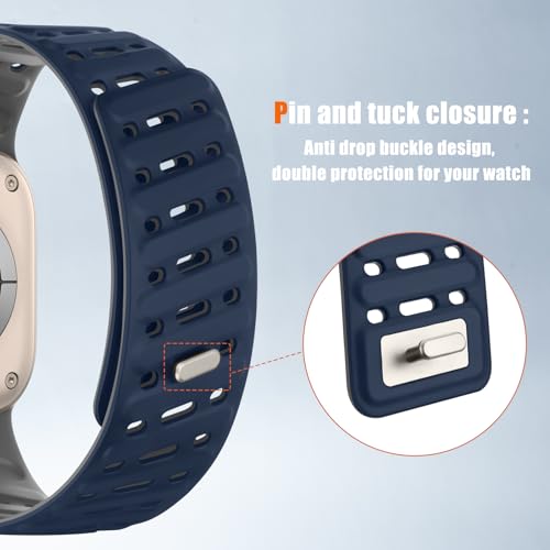 Tasikar Clip Magnetic Straps Compatible with Apple Watch 49mm 46mm 45mm 44mm 42mm Silicone Waterproof Breathable Band for iWatch Ultra3/2/1 SE Series 11 10 9 8 7 6 5 4 3 2 1, Dark Blue-Grey - Image 3