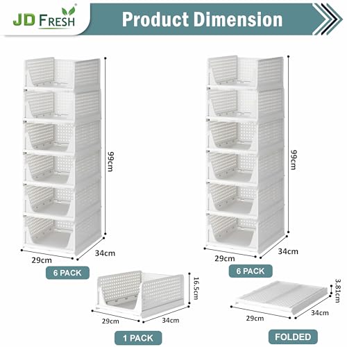 Image of JD FRESH Polypropylene Stackable Closet Organizer /Foldable & Stackable Basket /Wardrobe Organizer For Storage /Cupboard Organizer For Clothes -12 Pieces (White), 198X34X29 Cm