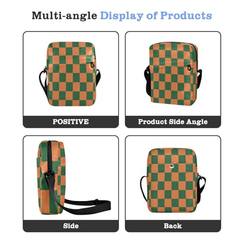 messenger bags for women shoulder bag men Shoulder Hand Bags Adjustable Strap for outdoor sports outdoor sports- Orange and Green Checkerboard Pattern4